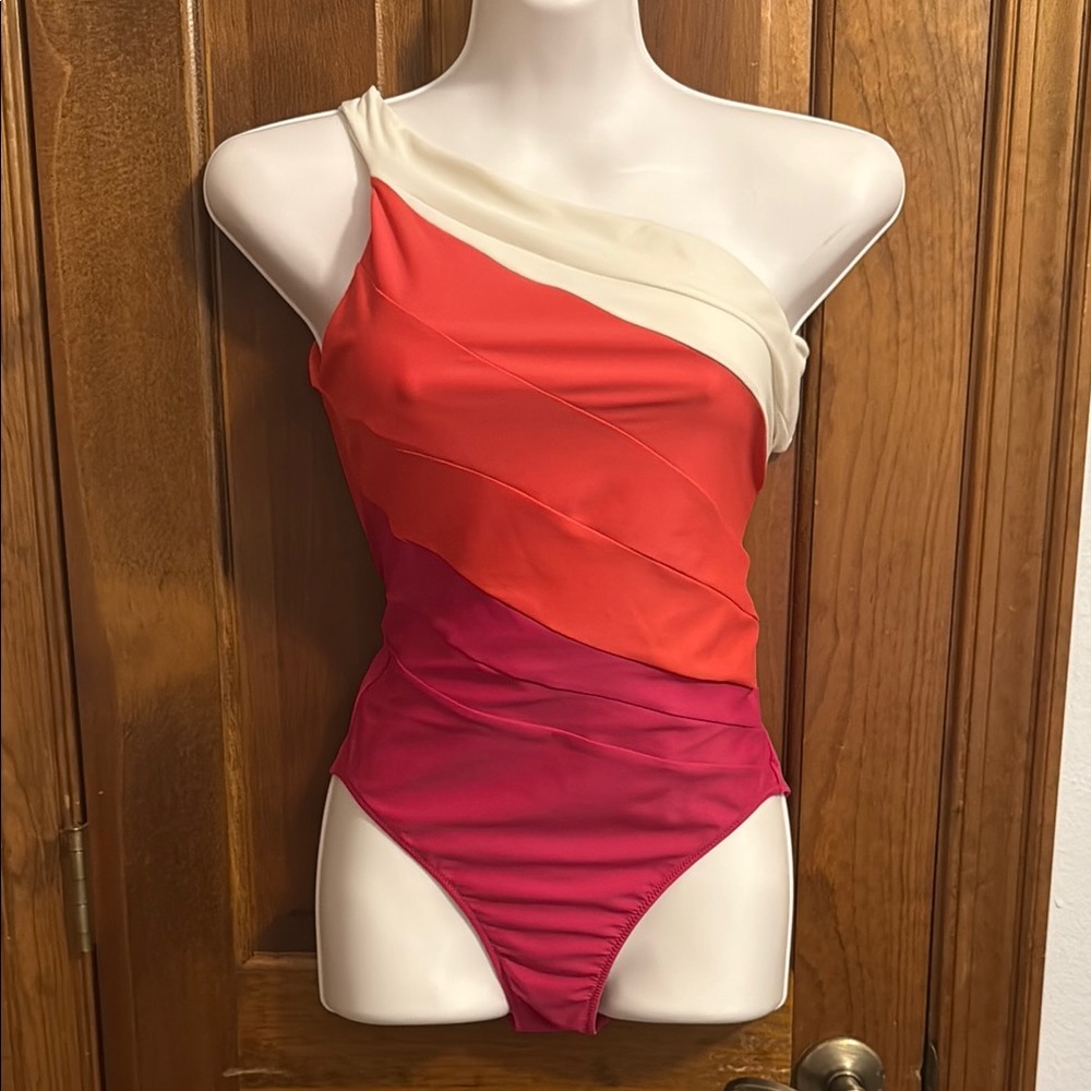Summersalt One-Shoulder Colorblock One Piece - Cream, Red, Pink